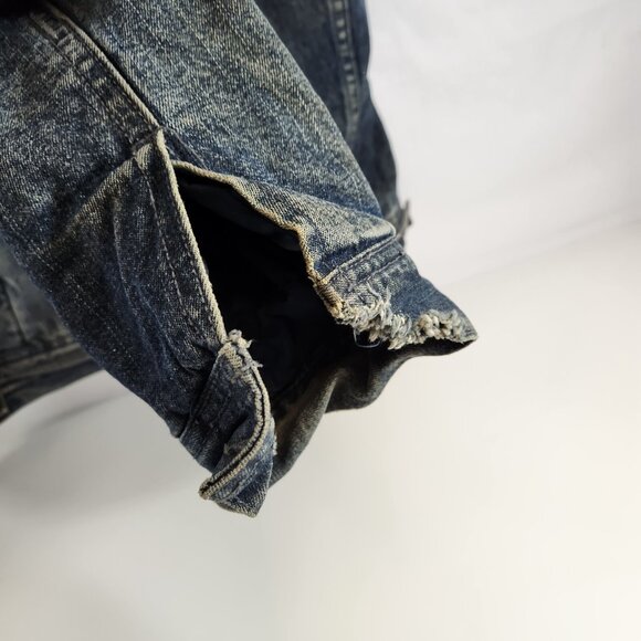 Denver Hayes Mens Lined Quilted Denim Jacket Distressed Parachutist Patch Warm - Picture 6 of 16